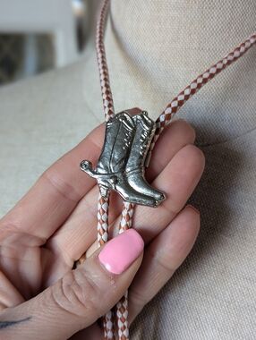 Cowboy Boots Western Bolo Tie Silver Cow Girl Boy Rodeo